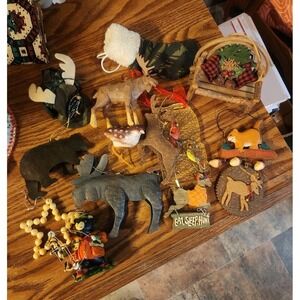 Vintage Lot Of 14 Woodland Hunting Cabin Themed Large Christmas Tree Ornaments